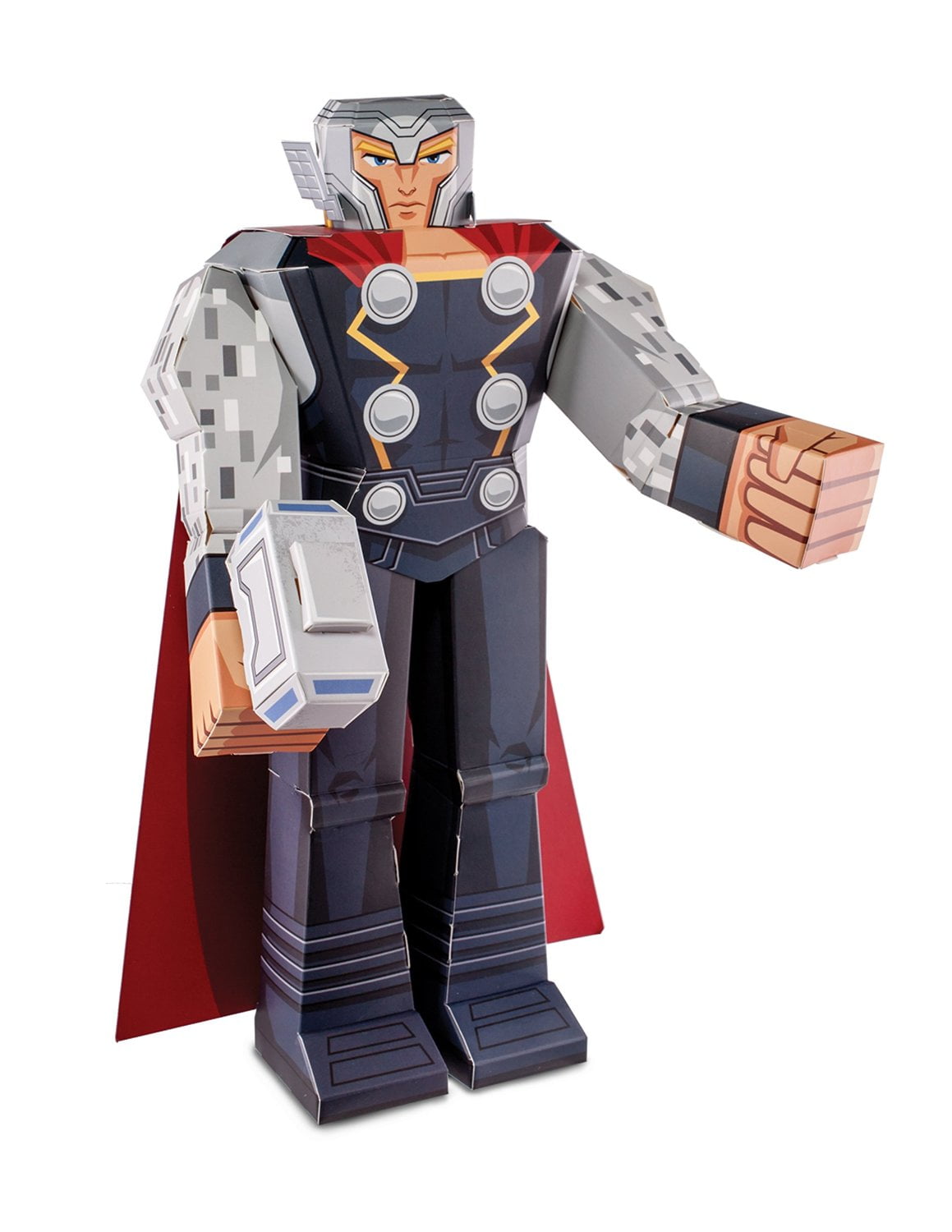 Marvel Avengers Titan Hero Series 12-inch Thor action figure with gray armor, red cape, silver gauntlets, and orange fists on plain background