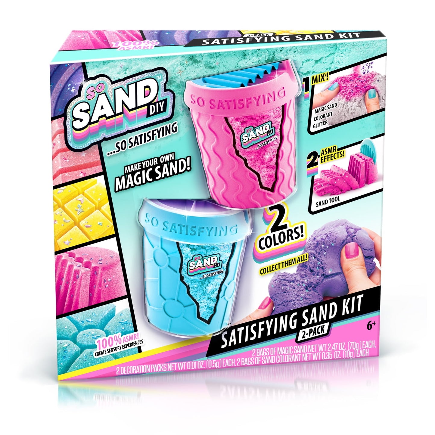 So Satisfying Sand DIY 2-Pack Kit with pink and blue magic sand containers and tools