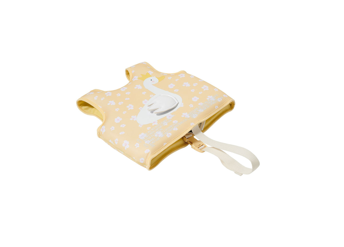 Sunnylife Kids Swim Vest for Ages 2-3 in yellow with white polka dots and white swan design