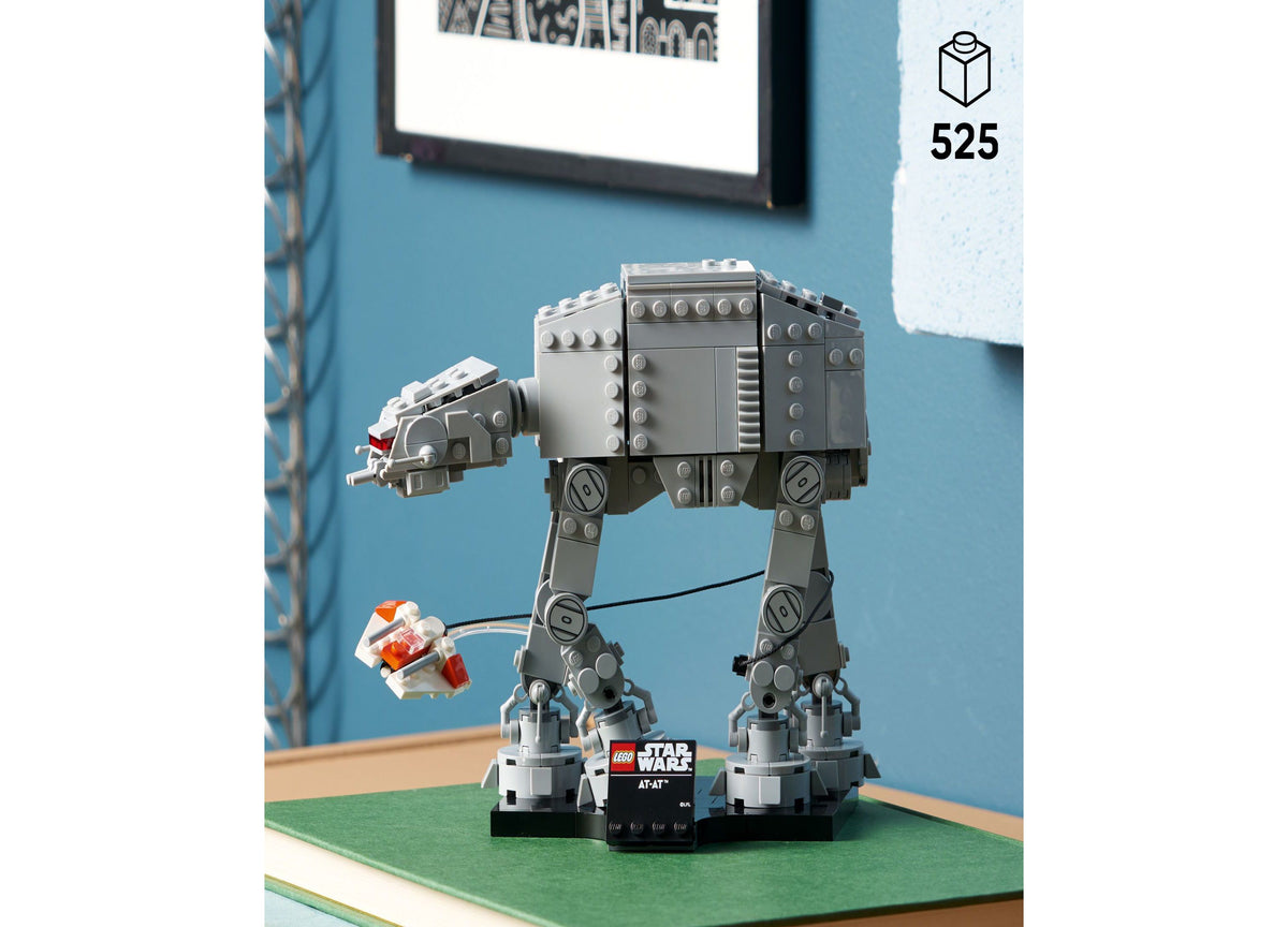 LEGO Star Wars AT-AT Walker 525-piece set with gray Imperial walker and red Snowspeeder on display base