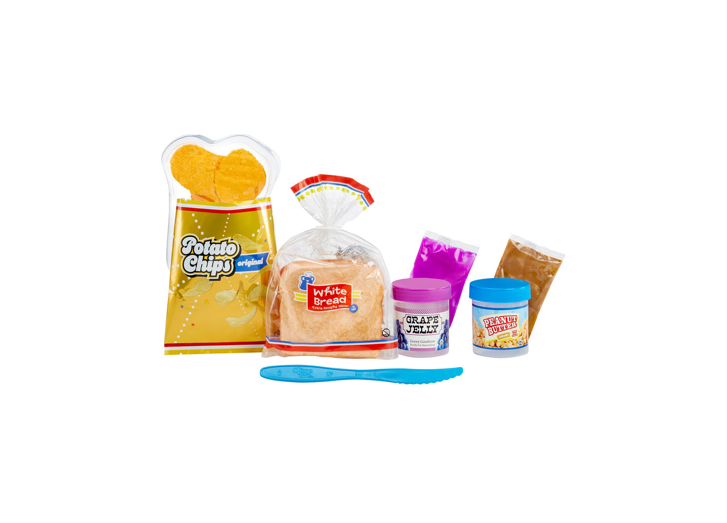 Slime Life Peanut Butter and Jelly with Chips Slime Kit featuring bread, spreads, and blue knife tool