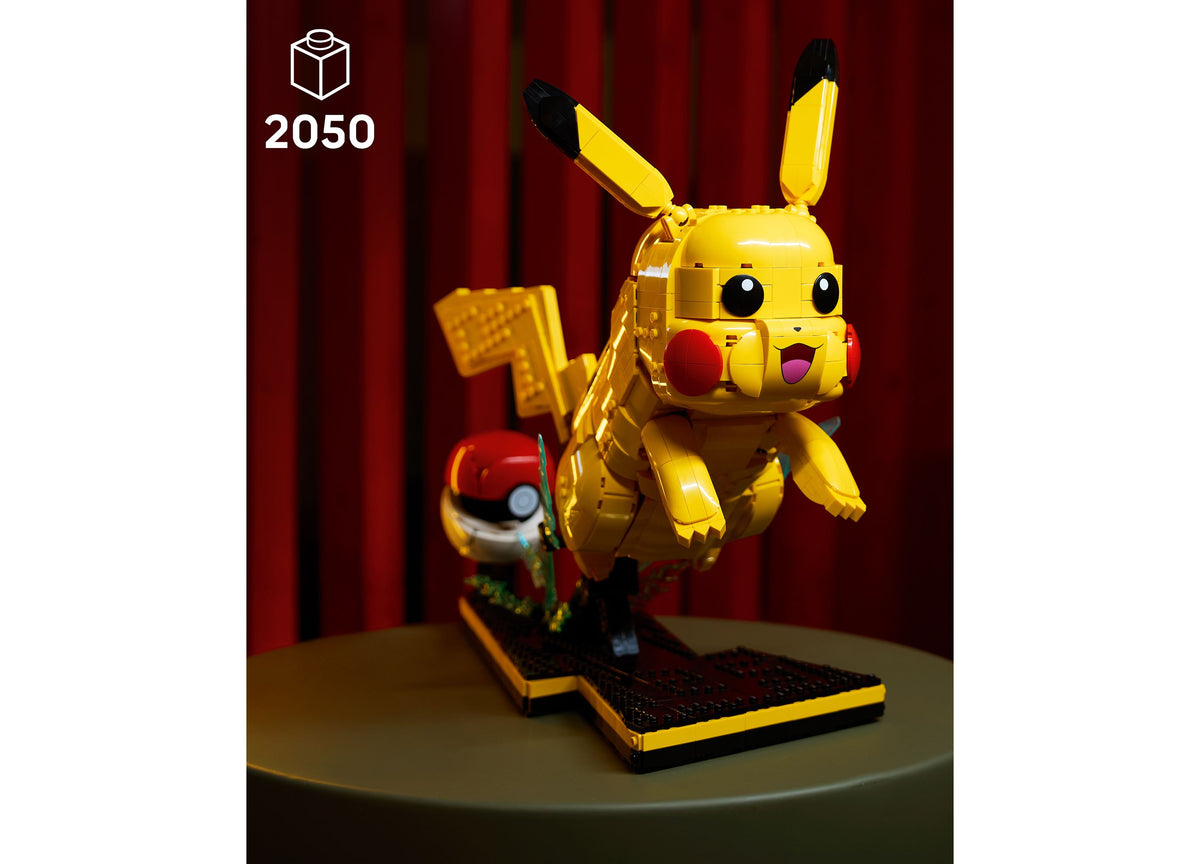 LEGO Pokémon Pikachu And Poké Ball Building Set with 2,050 pieces featuring yellow Pikachu figure with red cheeks and...