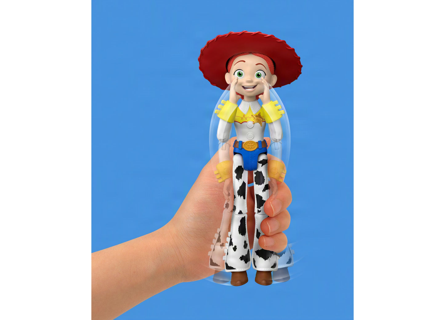 Toy Story Critter Talk Jessie 12 inch action figure with red hat and cow-print outfit