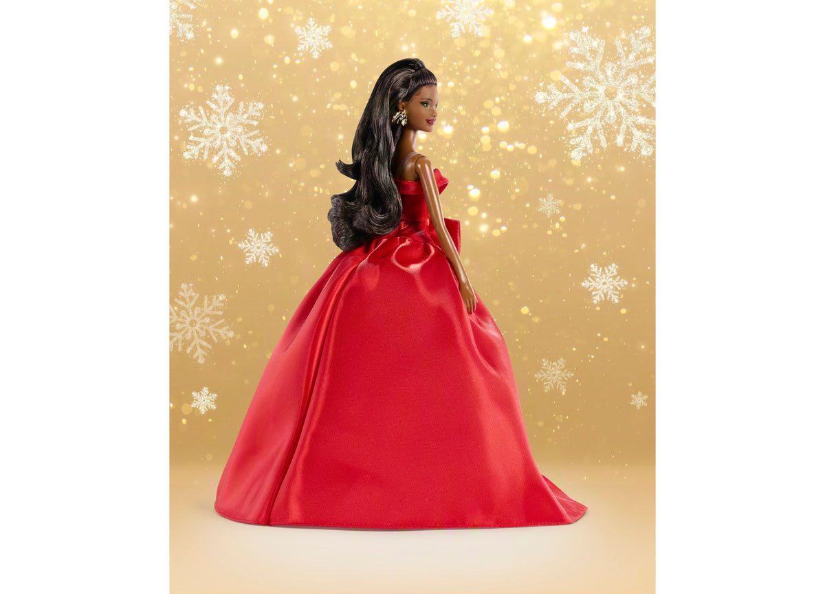 Barbie 2026 Holiday 13-Inch Collectible Fashion Doll in red strapless gown with bow detail