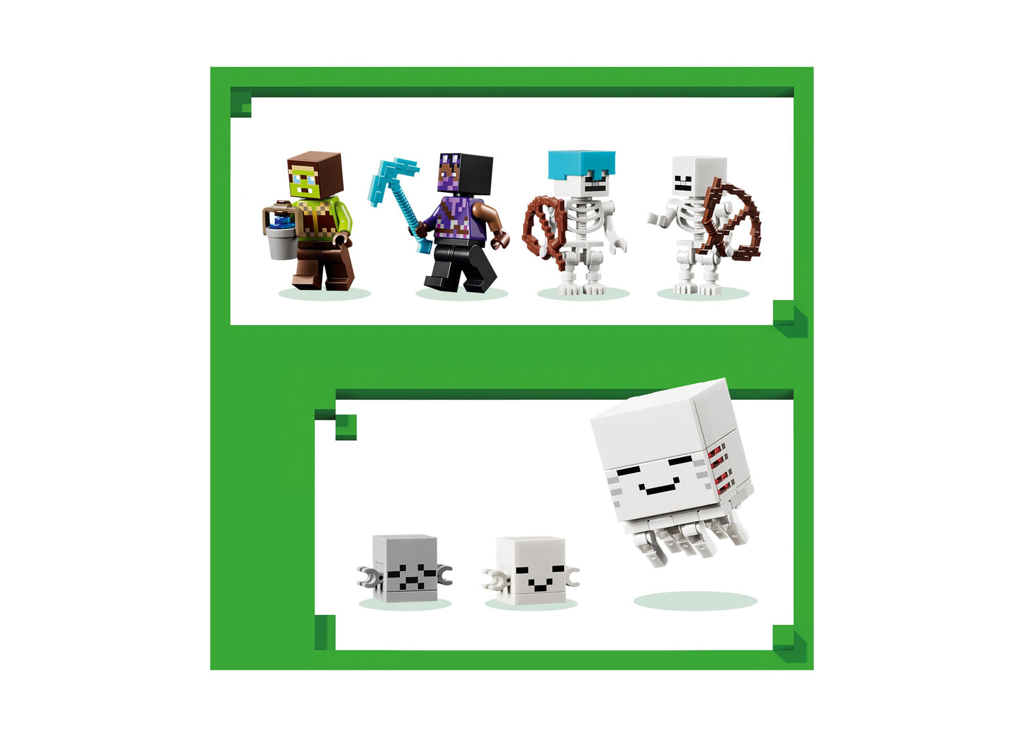 LEGO Minecraft Ghast Station 21597 building set with minifigures and white ghast creature