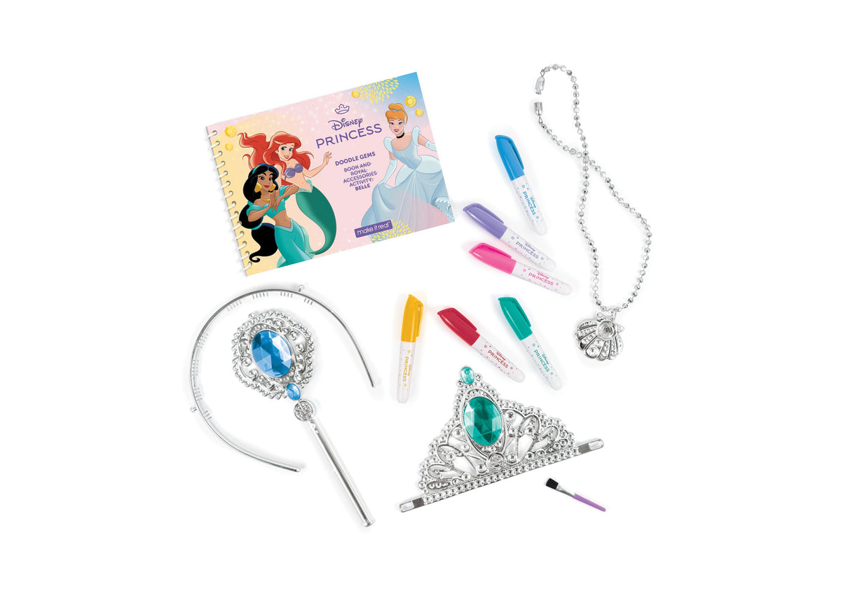 Make It Real Doodle Gems Disney Princess activity set with coloring book, tiara, wand, necklace, and dry-erase marker...