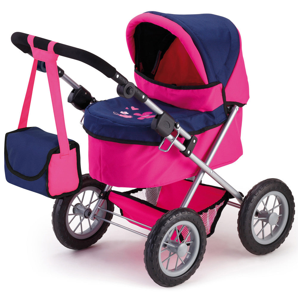 Bayer Design Trendy Doll Pram in hot pink and blue with butterfly motif and adjustable handle
