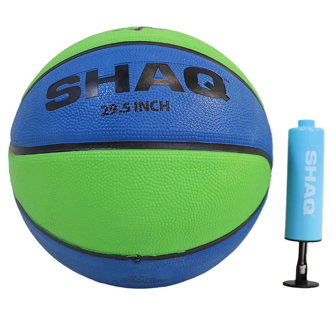 SHAQ 29.5-inch official composite basketball in blue and green with included turquoise mini pump