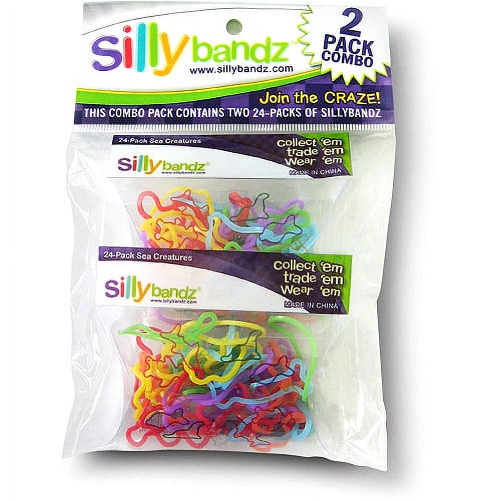 Silly Bandz 2 Pack Combo Sea Creatures, two 24-pack sets of colorful stretchable rubber bracelets shaped like sea creatures in assorted bright colors