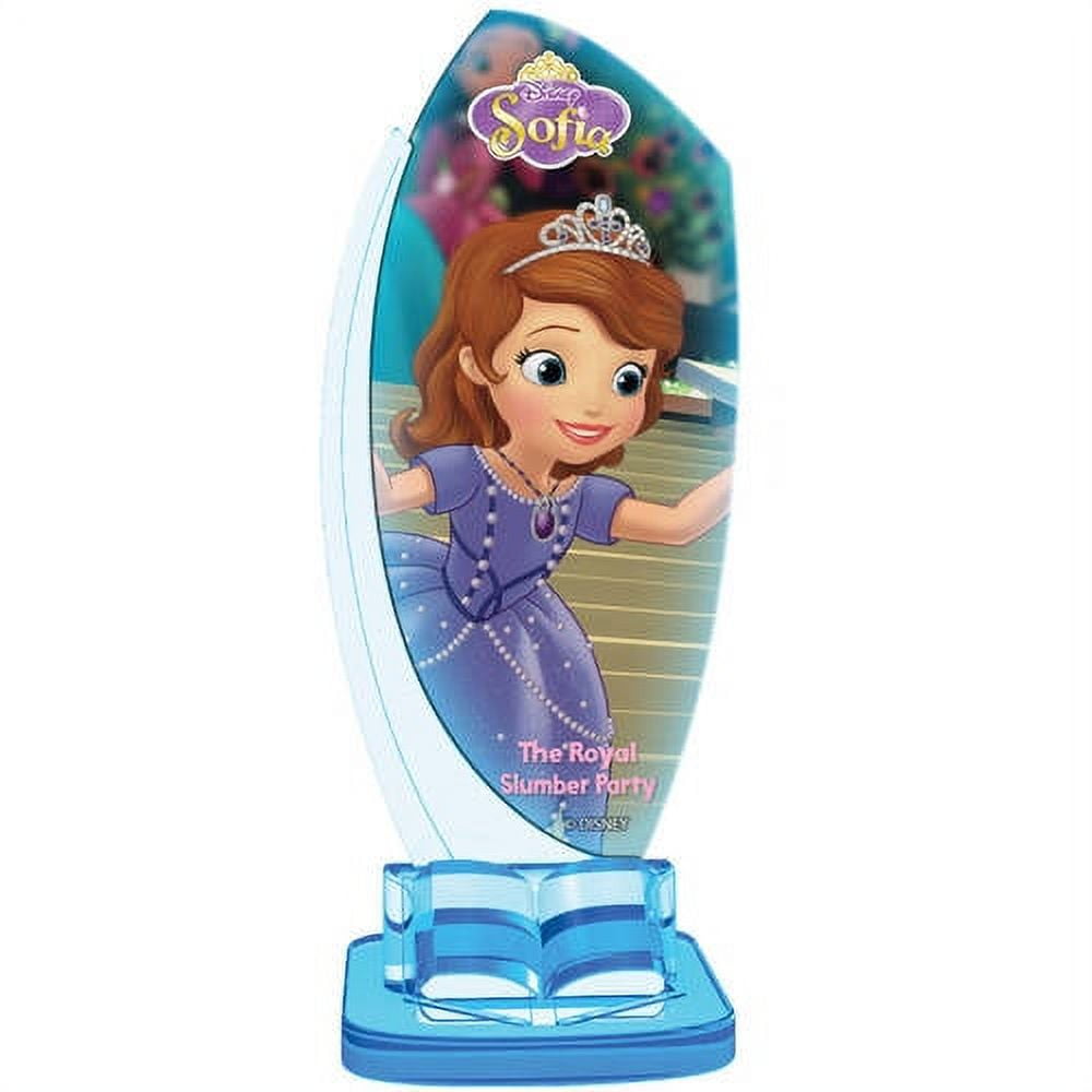 Sophia the First Storytime Theater Press & Play Set with blue base and curved screen showing animated princess character in purple dress and tiara