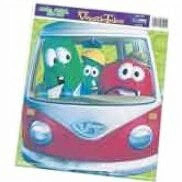 VeggieTales Puzzle Book featuring Larry, Junior, and Bob in a red and blue bus with colorful character faces visible through the windows