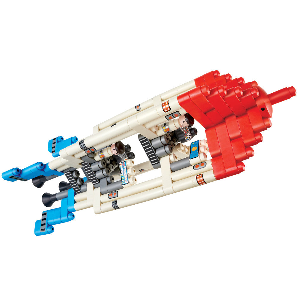 Hape: PolyM: Adventure Rocket - Red-Blue-White - 138pc Building Block Toy Set