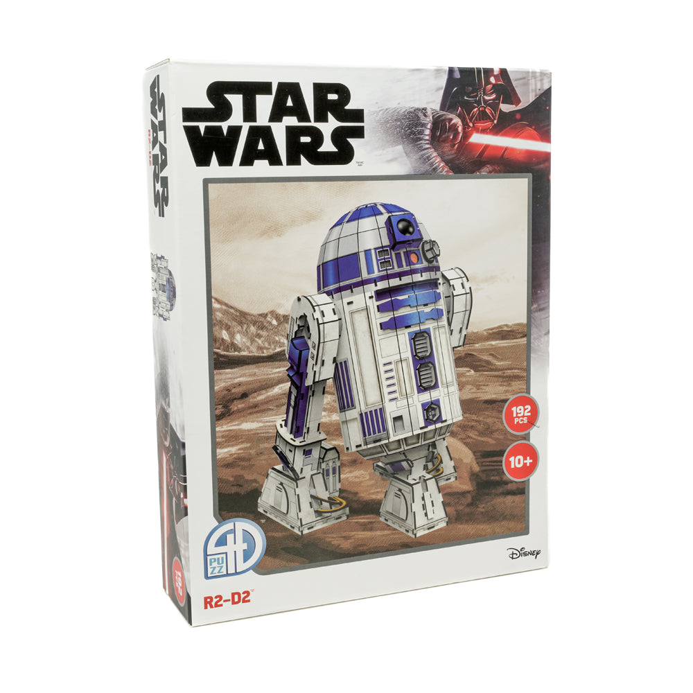 Star Wars R2-D2 3D puzzle box showing assembled white and blue droid figure on desert landscape, 192 pieces, ages 10+