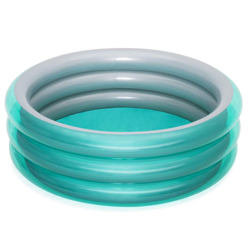 Turquoise inflatable pool with three stacked rings and gray inner rim, shown on plain white background
