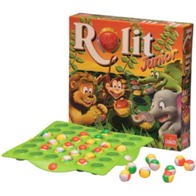 Goliath Rolit Junior board game box with green playing board and colorful marble pieces displayed in front