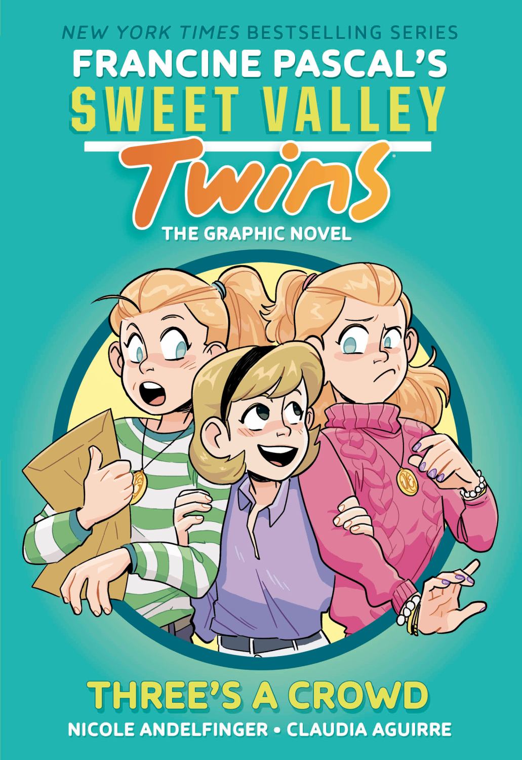 Sweet Valley Twins Three's a Crowd graphic novel book cover featuring three blonde girls