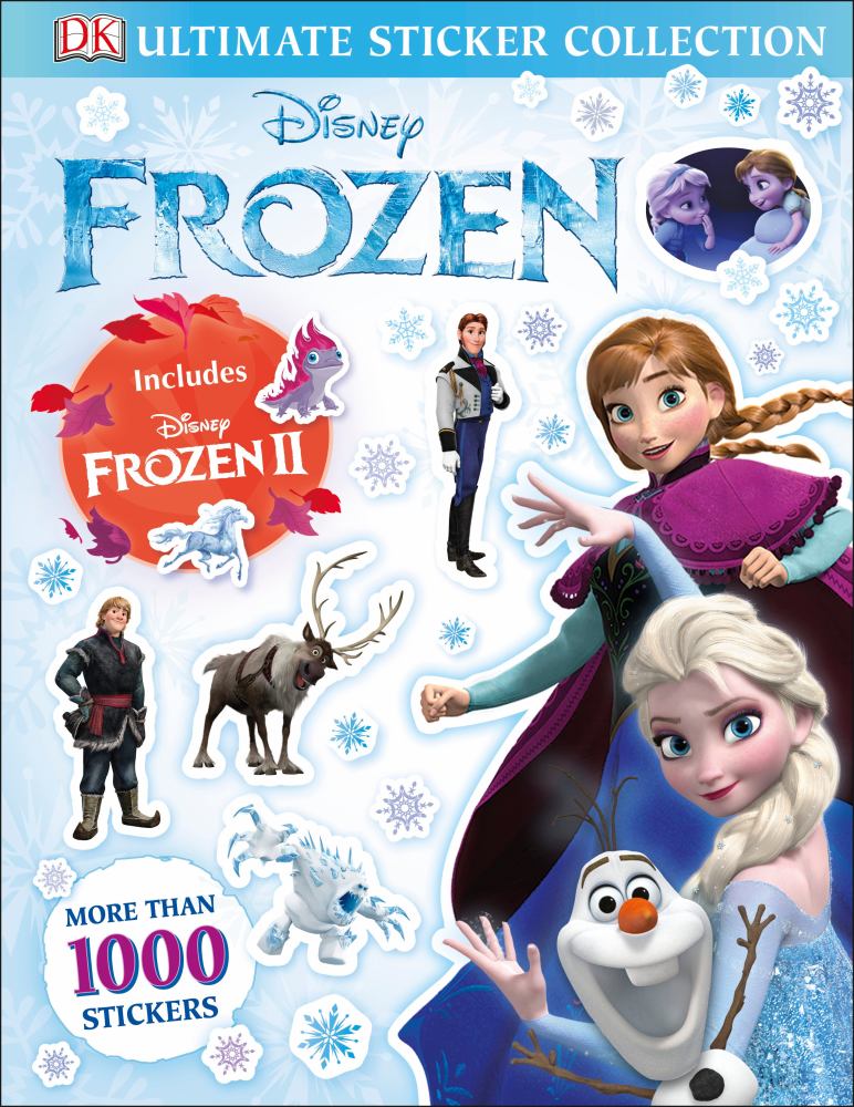 DK Ultimate Sticker Collection Disney Frozen book cover featuring Elsa, Anna, Olaf, and other characters with snowflakes, includes Frozen II stickers, more than