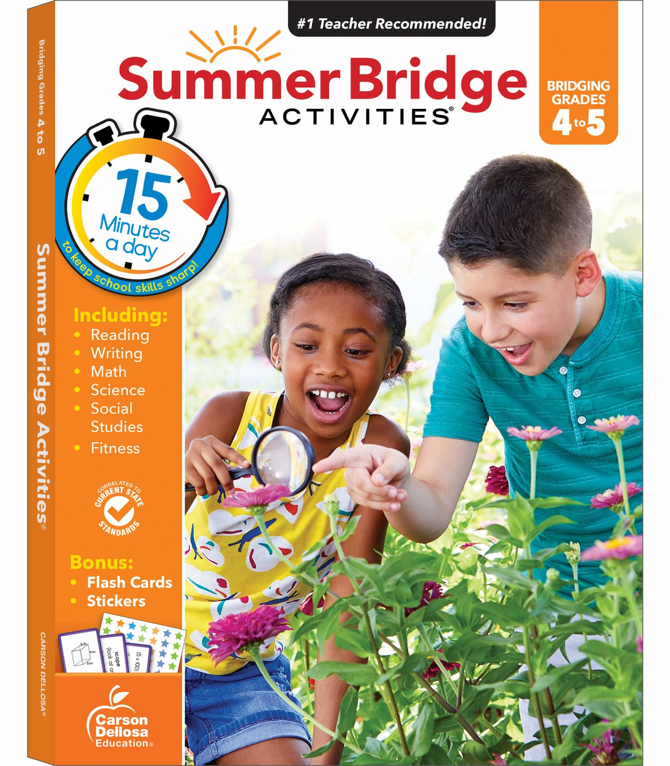 Summer Bridge Activities Grades 4-5 educational workbook with reading, writing, math, and science activities