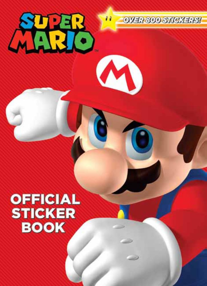 Super Mario Official Sticker Book with Mario character on red background, over 800 stickers