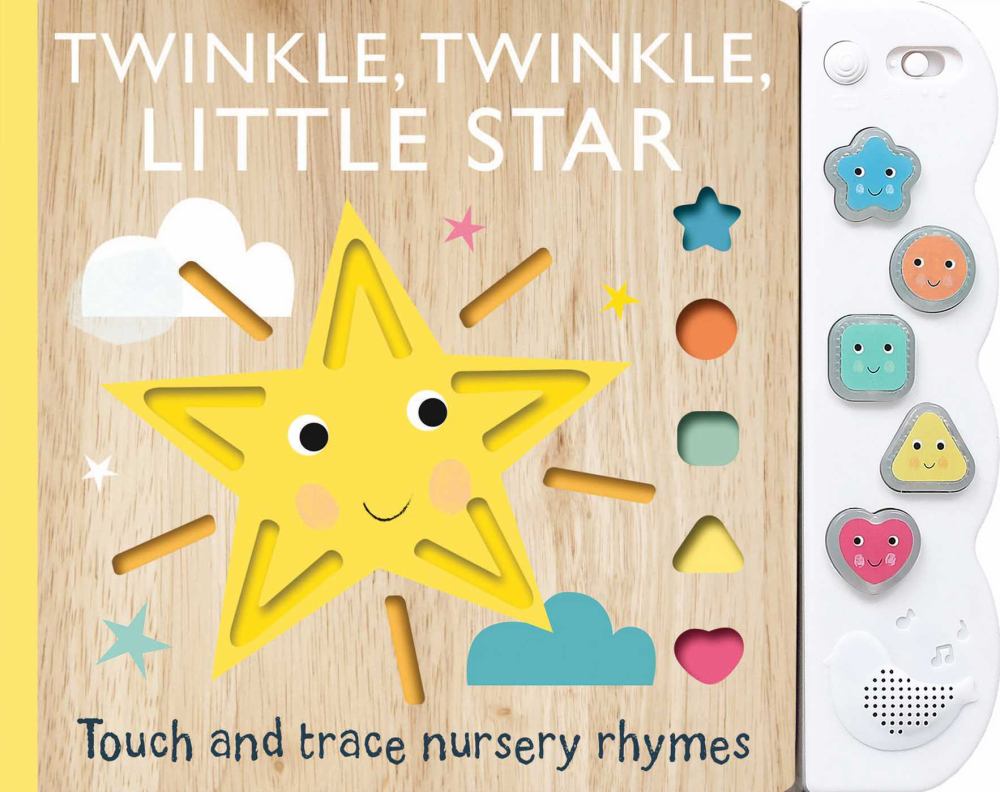Twinkle, Twinkle, Little Star Touch and Trace Interactive Sound Book with yellow smiling star, cloud, and colorful shape buttons on right side