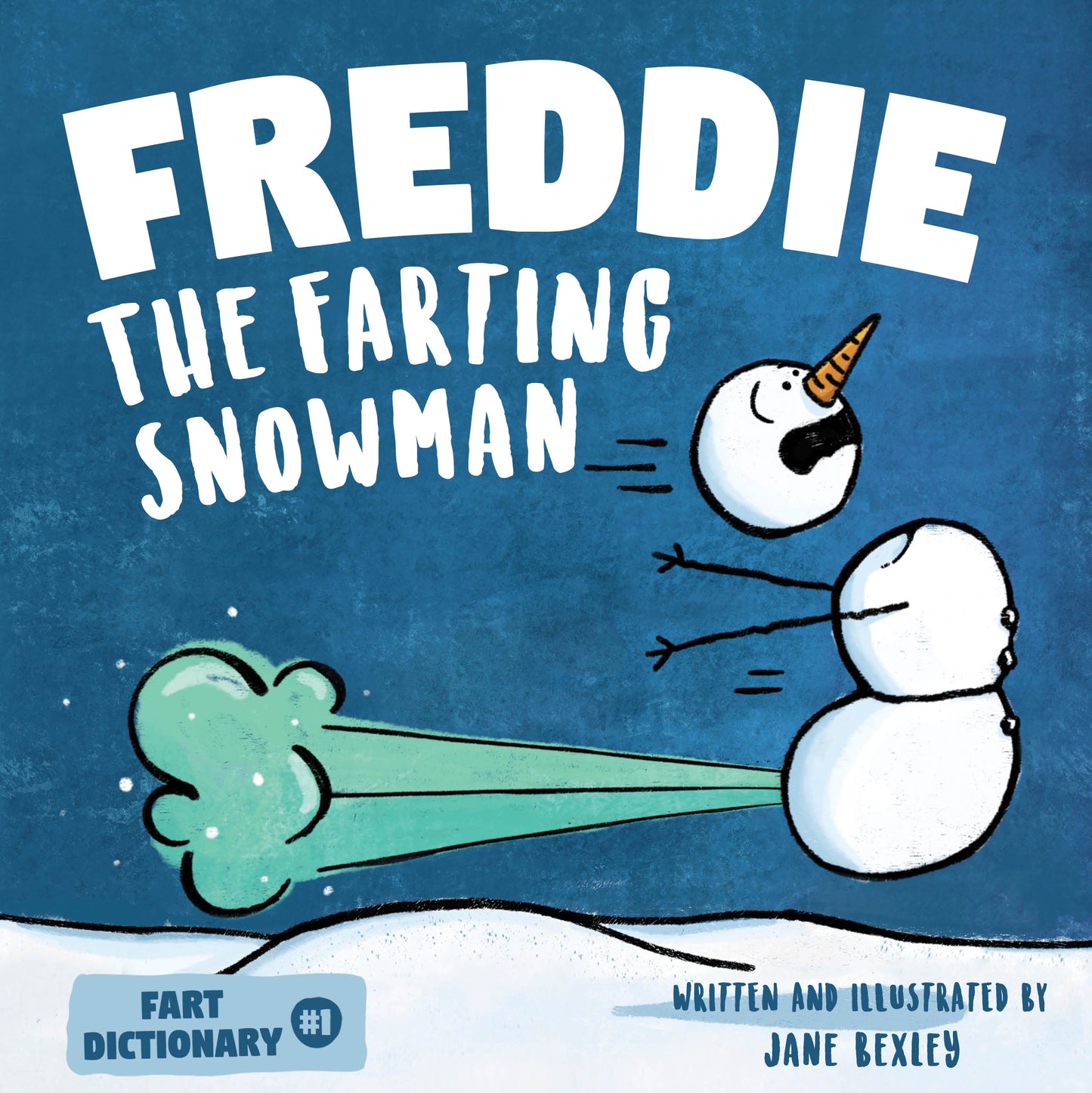 Freddie the Farting Snowman toy with green fart cloud effect illustration