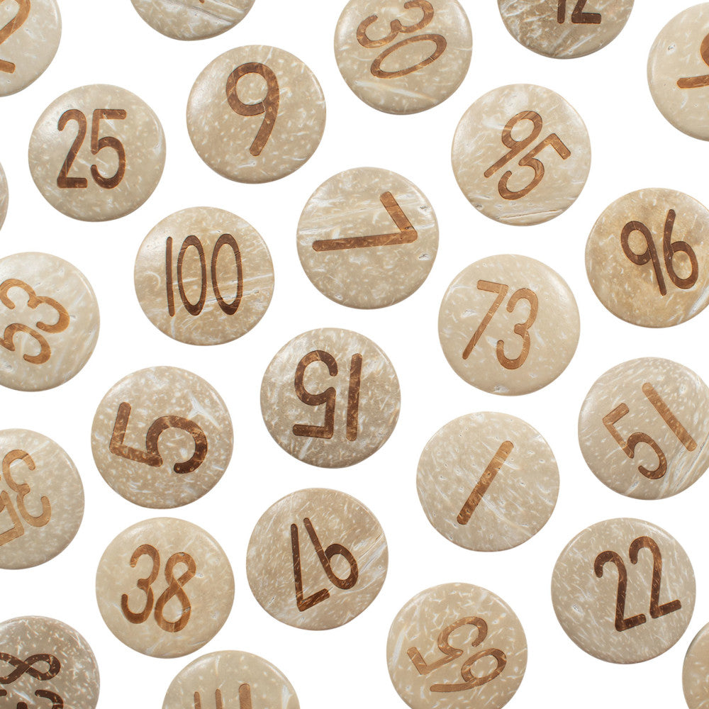 Ready2Learn Coconut Numbers Set - Natural Coconut Shells - 1-100 Counting Pieces