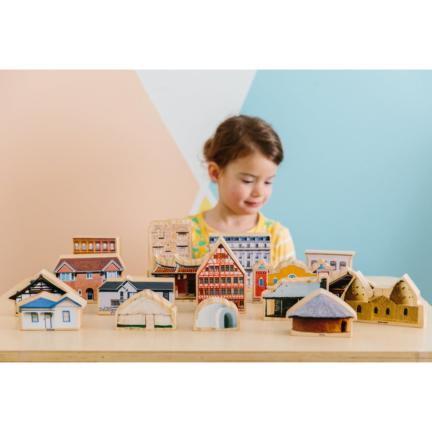 The Freckled Frog Global Homes Adventure Wooden Blocks - Set of 17 - Ages 1+