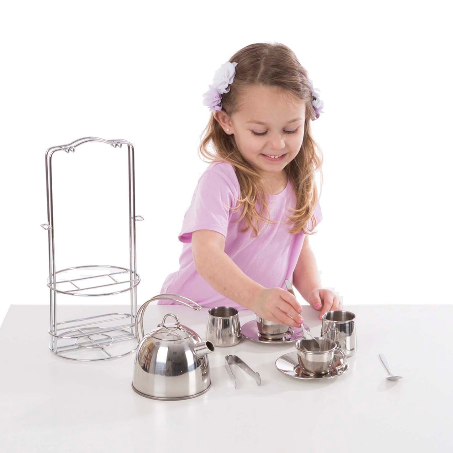 Melissa & Doug 11-Piece Stainless Steel Tea Set - Playtime Elegance