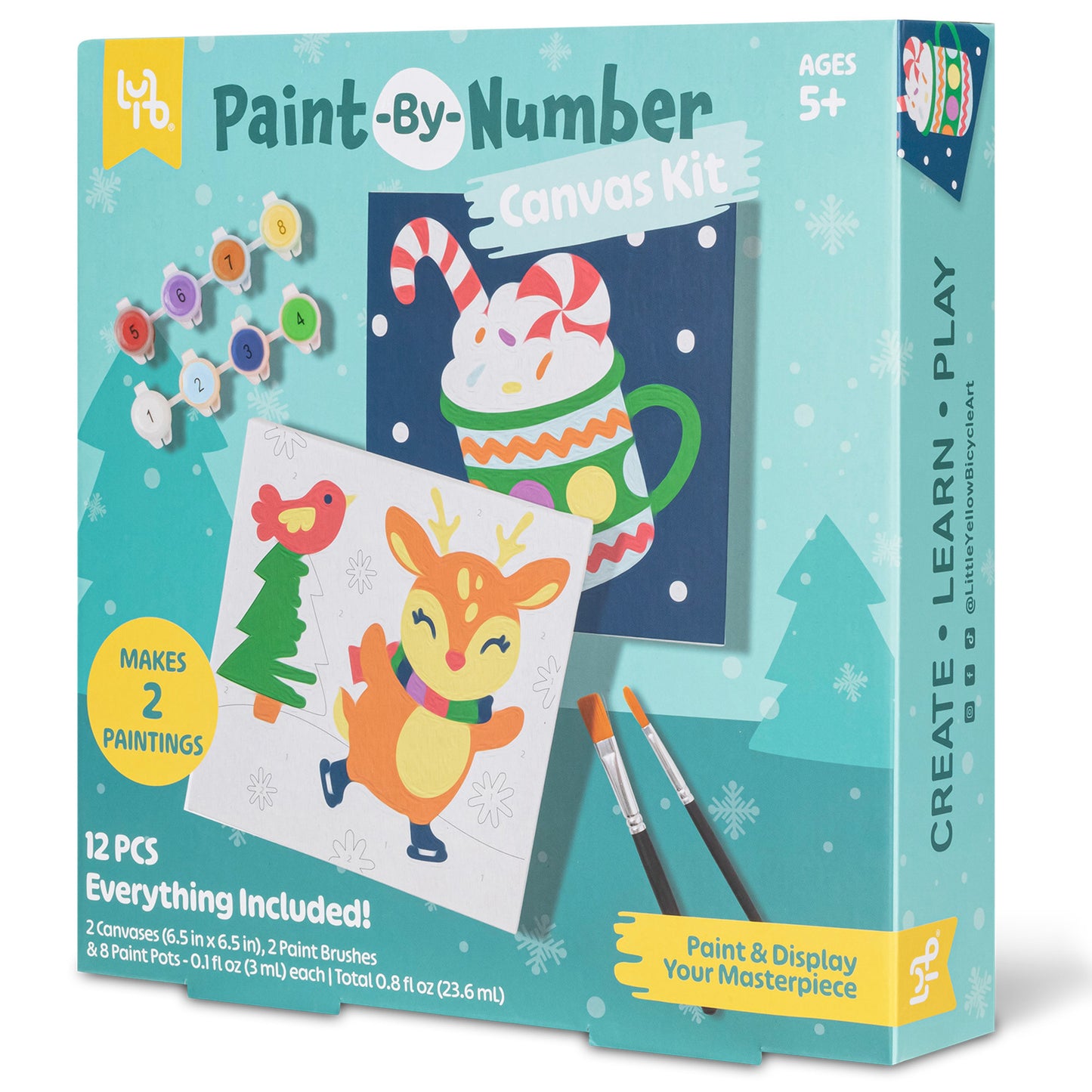 LYB Reindeer Paint-By-Number Kit with colorful canvases and paint pots for ages 5+