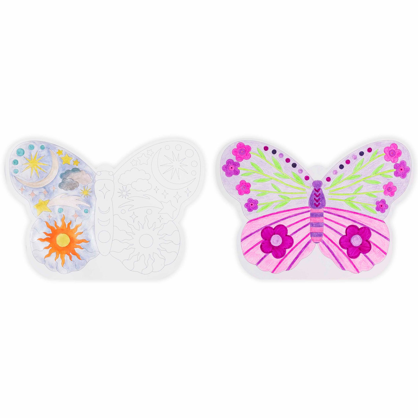 Mixed Media Coloring Pad: Butterfly with pink wings and flowers design