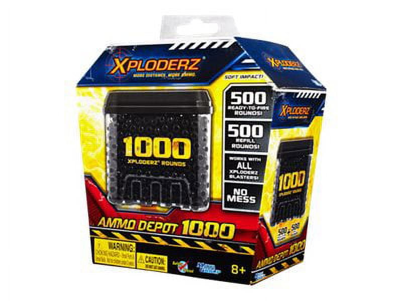 Xploderz Ammo Depot 1000 black and yellow ammunition storage container with 1000 rounds capacity, compatible with all Xploderz blasters