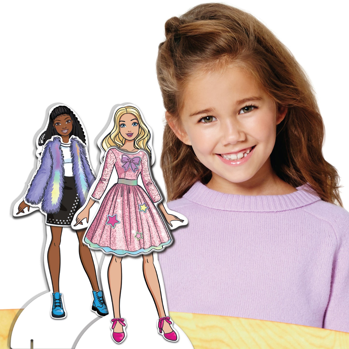 Barbie Magnetic Dress Up Closet with two fashion dolls in colorful outfits