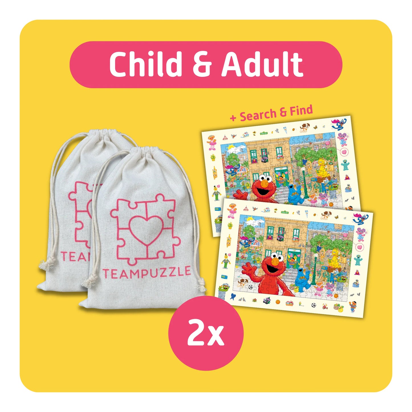 TEAMPUZZLE Sesame Street 194pc puzzle with two difficulty levels, includes storage bags