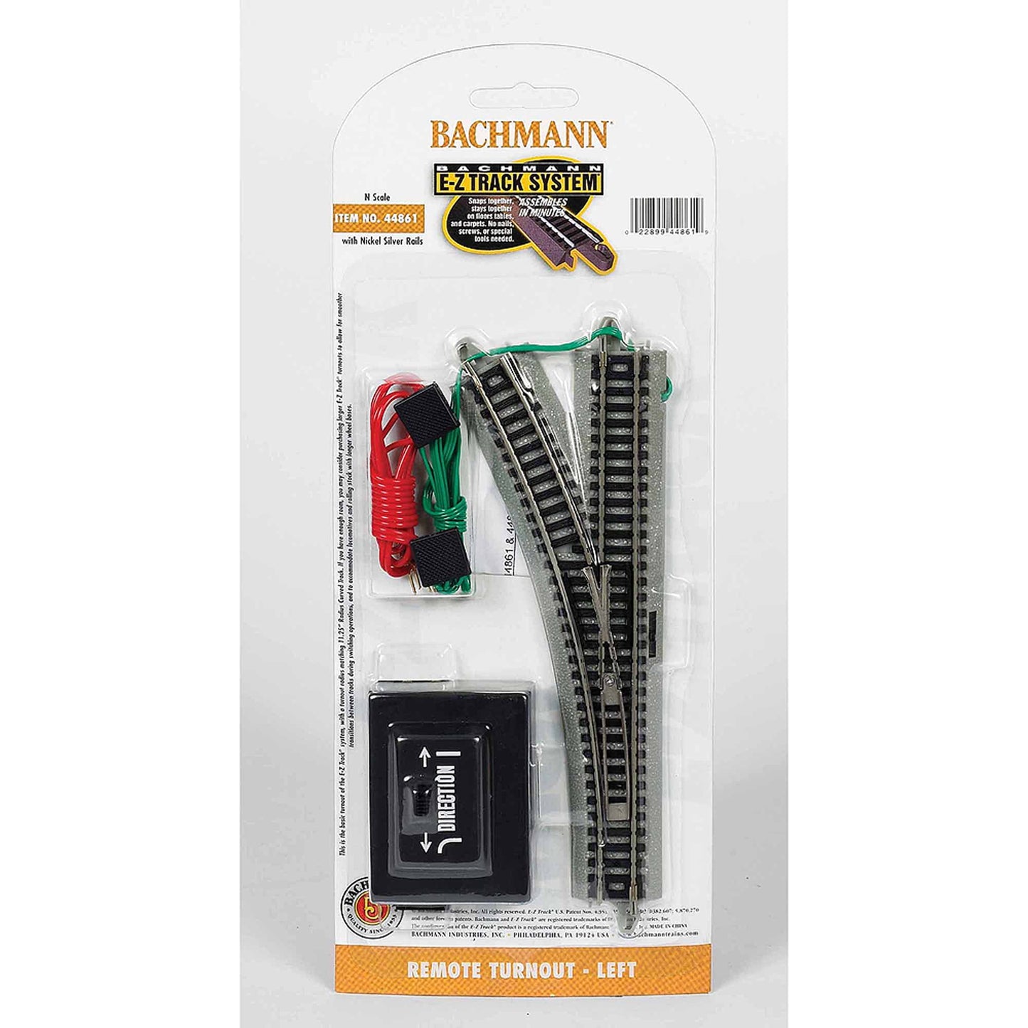 Bachmann N Scale E-Z Track System remote turnout left with nickel silver rails, includes controller and wired connections