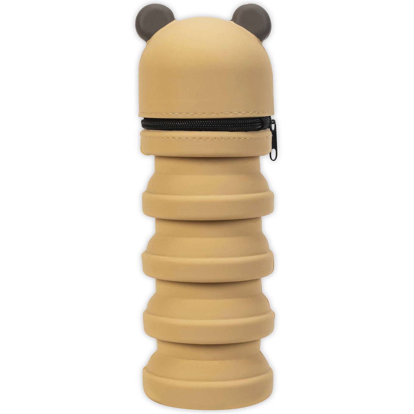 Retractable Pencil Case Pug with tan body, dark ears, and black zipper band