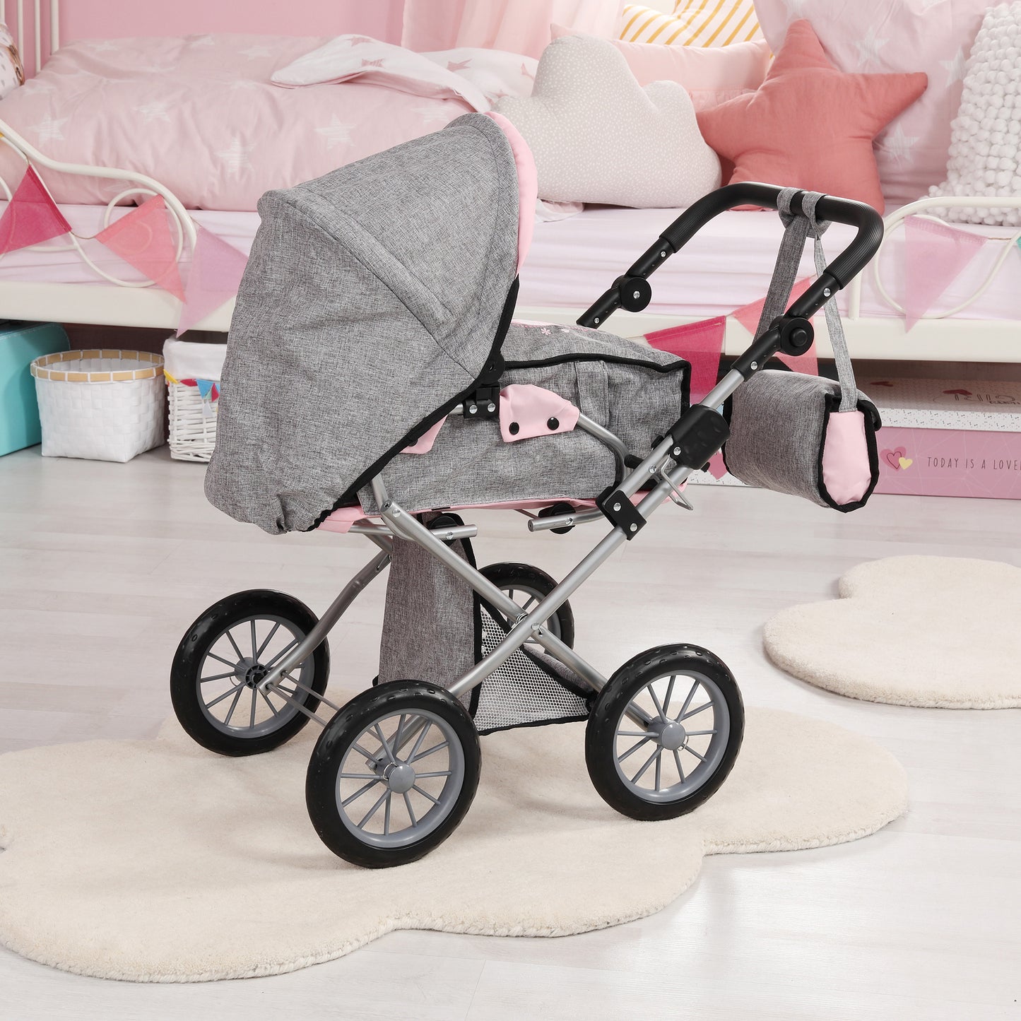 Bayer Design City Star Doll Pram, Convertible Stroller for Dolls Up to 18 Inches