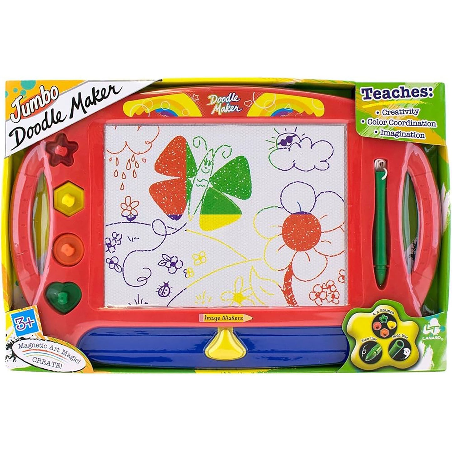 Lanard Jumbo Doodle Maker magnetic drawing board with colorful stamps and pens for creative play