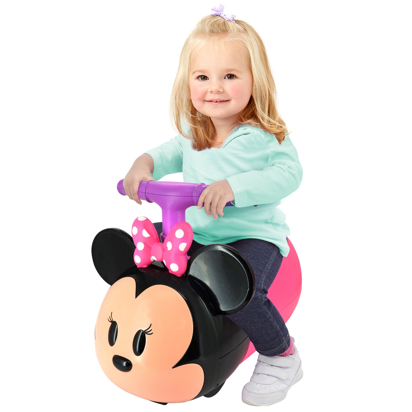 Kiddieland Minnie Zoom Zoom Ride-On with lights and sounds, pink and black