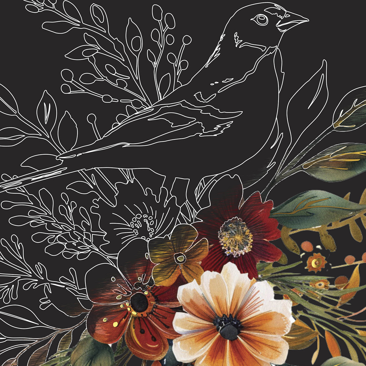 Scratch Art Paper Pad Autumn Equinox with bird, flowers, and foliage design