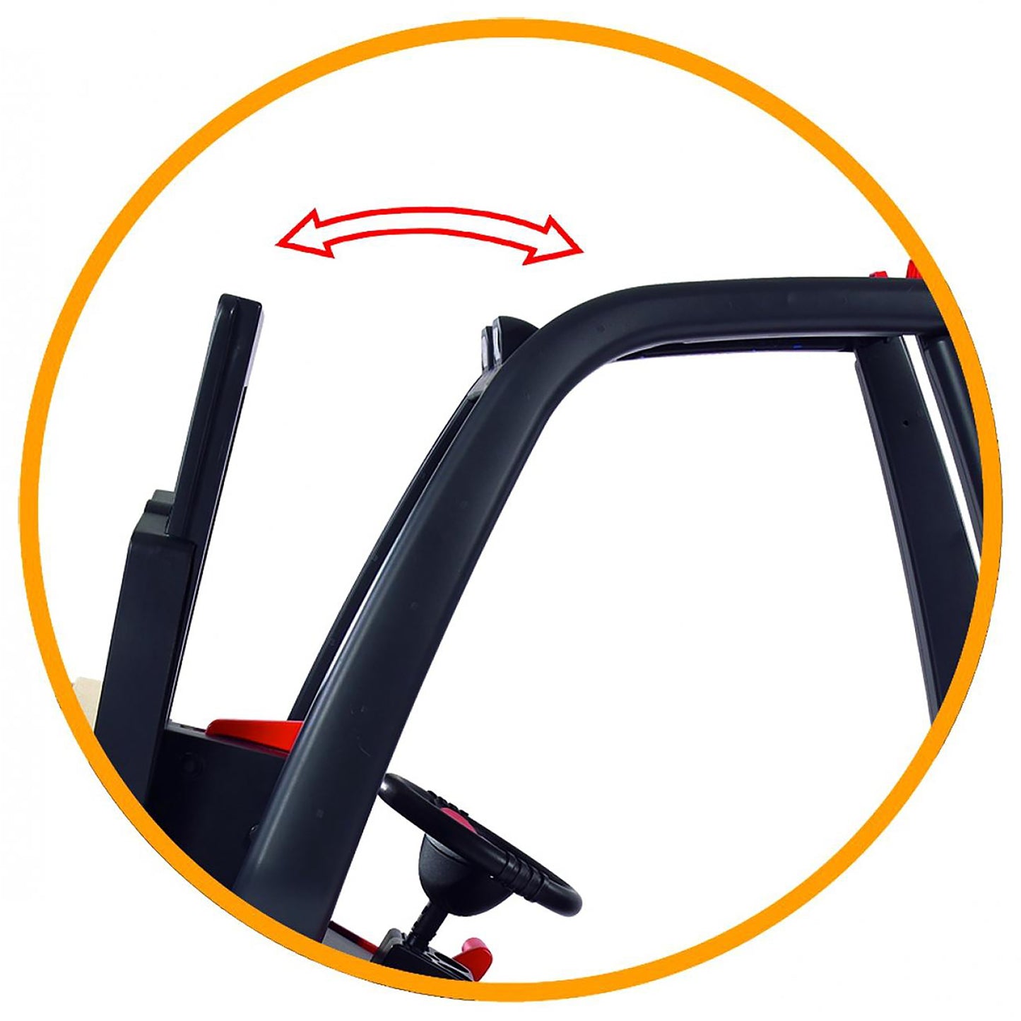 BIG Linde Forklift ride-on toy with yellow wheel and black frame