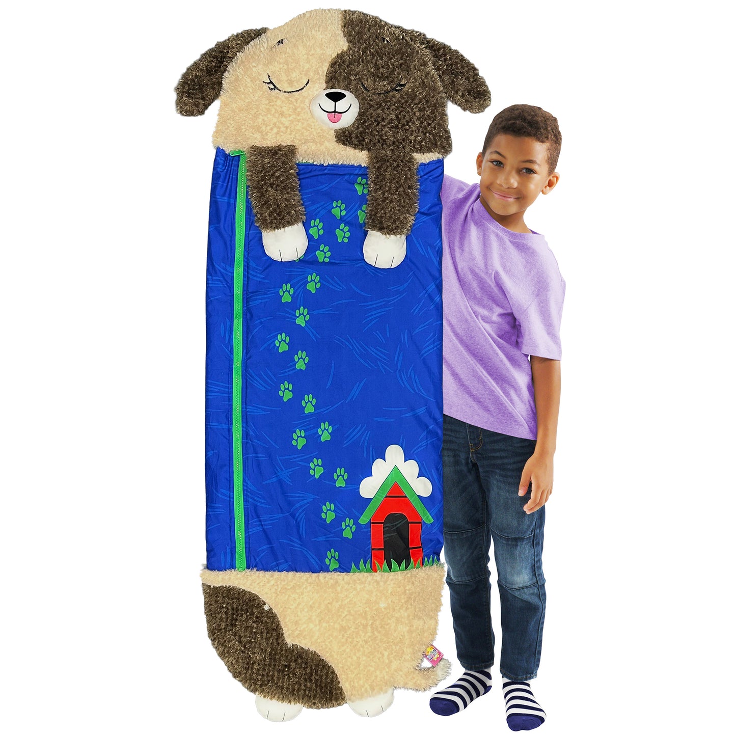 Happy Nappers Large Brown Dog 2-in-1 Pillow Sleepy Sack Plush with child