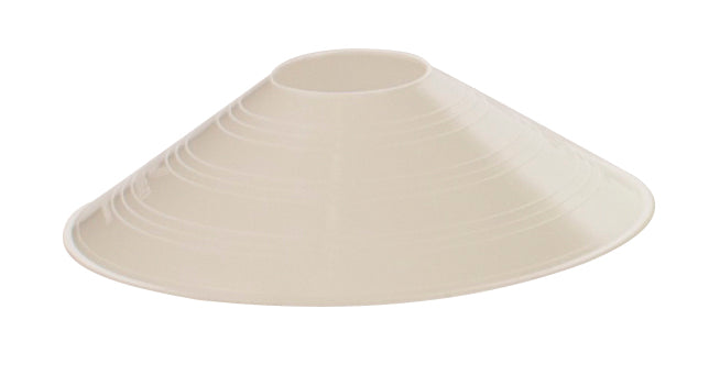 Cream-colored saucer cone marker with ribbed sides, 7 inches diameter, used for agility training drills