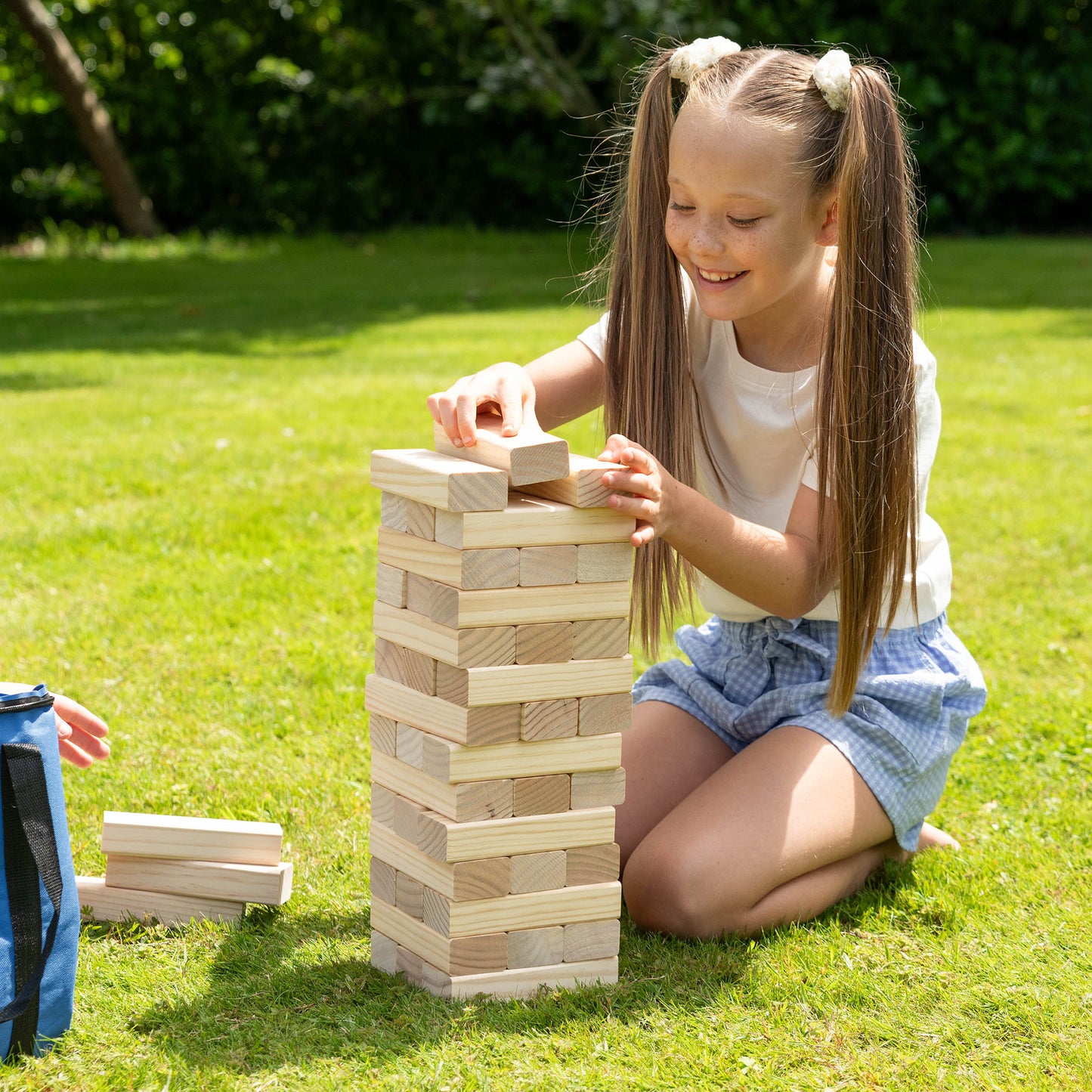 Grasshopper Games Giant Stack 'N' Fall Wooden Block Game with Carry Bag, Family Friendly