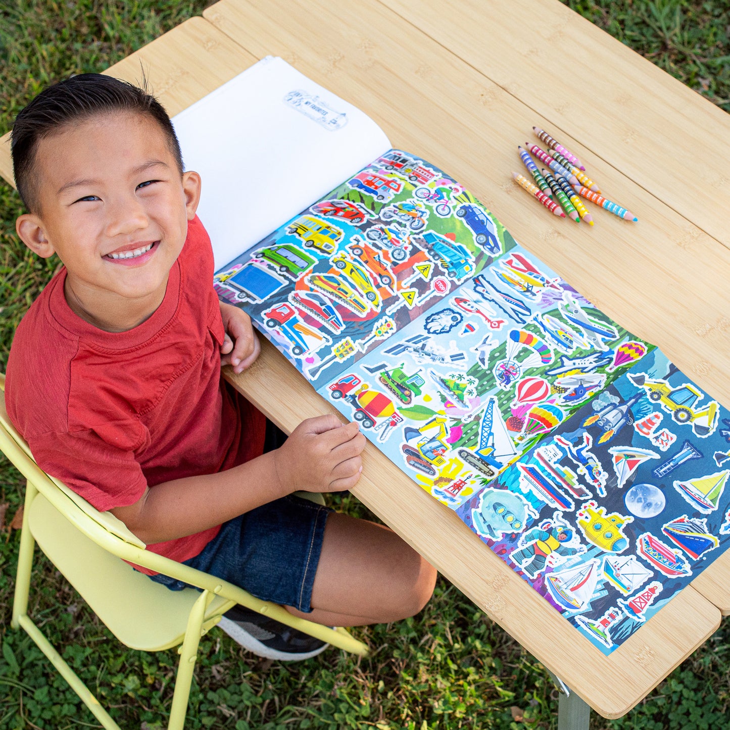Learn to Draw: Vehicles sticker sheet with colorful cars, planes, and transportation designs