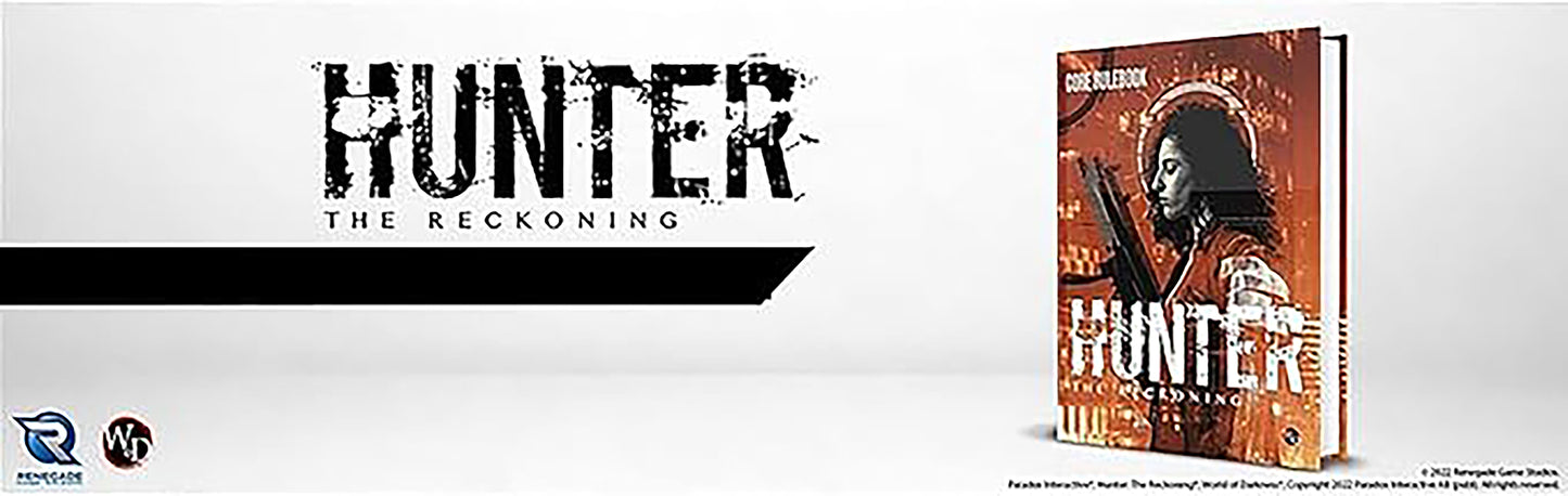 Hunter: The Reckoning 5th Edition RPG book with character artwork on rust-orange cover