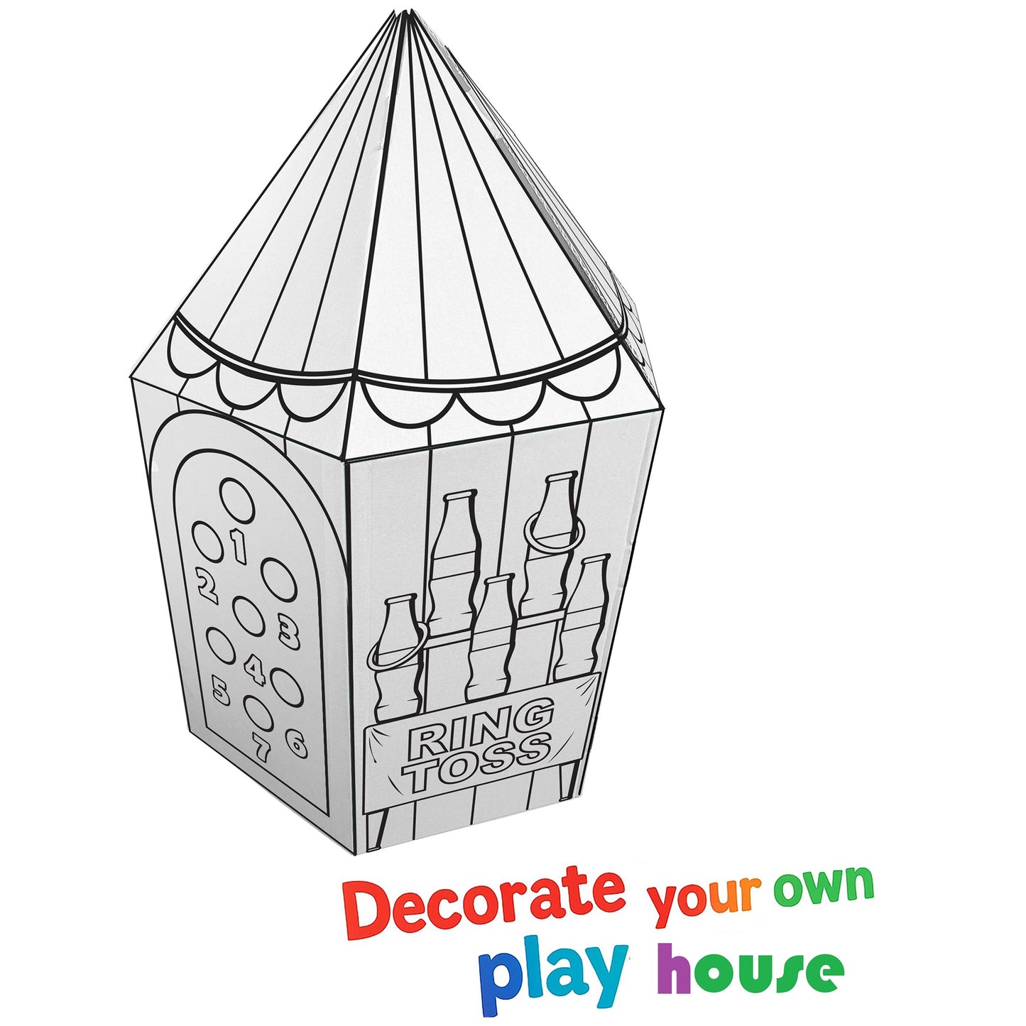 Easy Playhouse Carnival Tent with ring toss game and striped conical roof