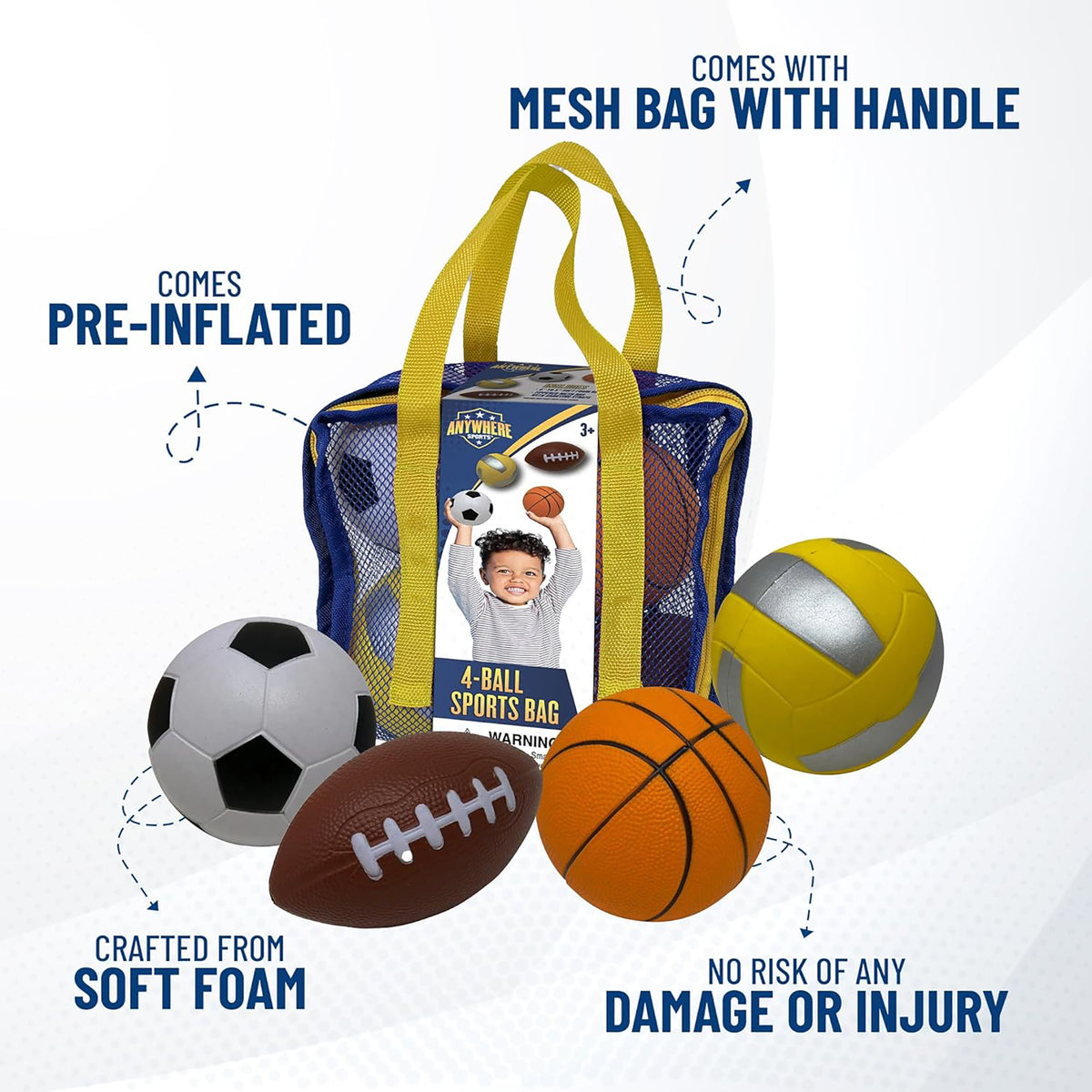 Anywhere Sports Mini Foam Balls 4-Pack Play Set for Kids 3+