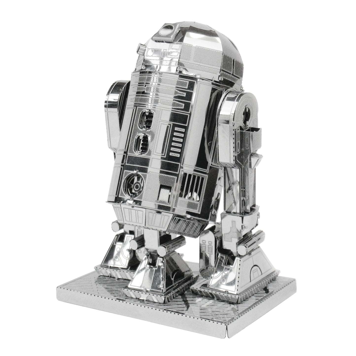 Star Wars Metal Earth 3D Model Kit R2D2, silver metal assembled robot figure on base