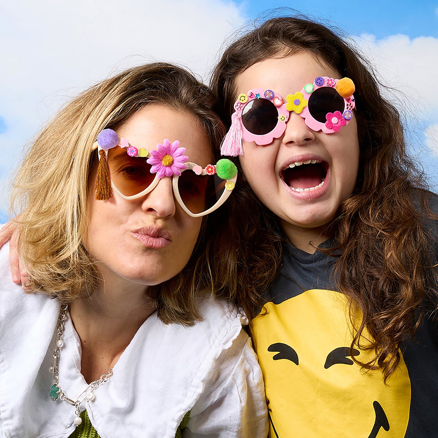 JOS Decorate Your Own Heart Sunglasses in pink with colorful flower decorations