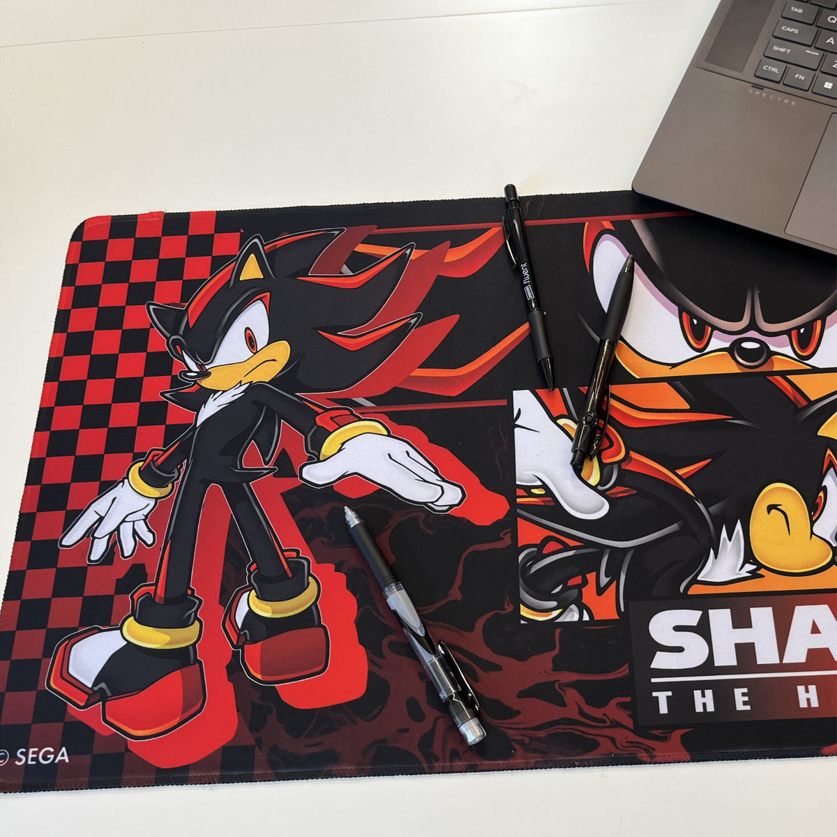 Shadow the Hedgehog neoprene playmat with red and black checkered design, non-slip gaming surface